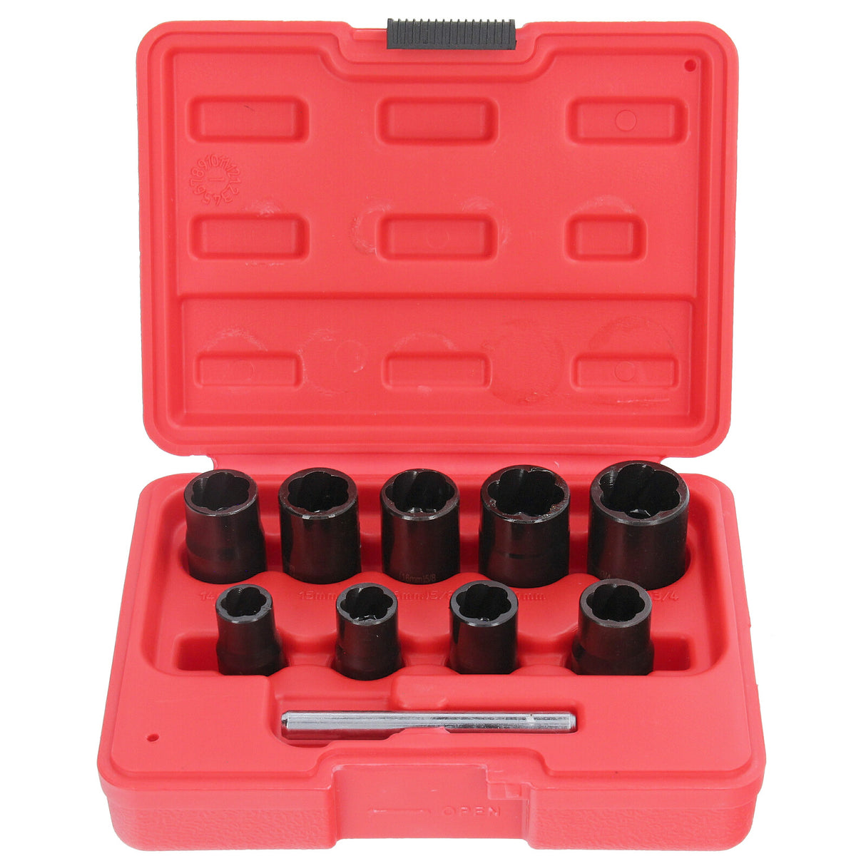 10-tlg. Linksausdreher-Set (3/5): Detailansicht der Ausdrehnüsse für defekte Schrauben & Muttern.