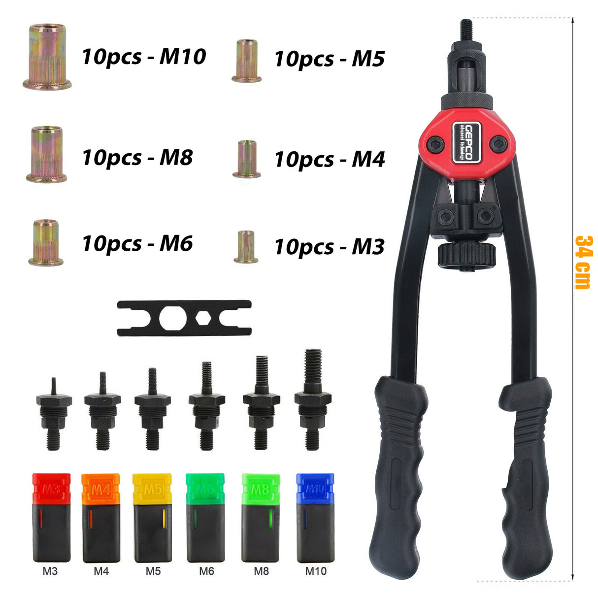 Pinza per rivetti professionale Pinza per rivetti Dadi Rivetti M3 M4 M5 M6 M8 M10 Coppia di pezzi di tensione