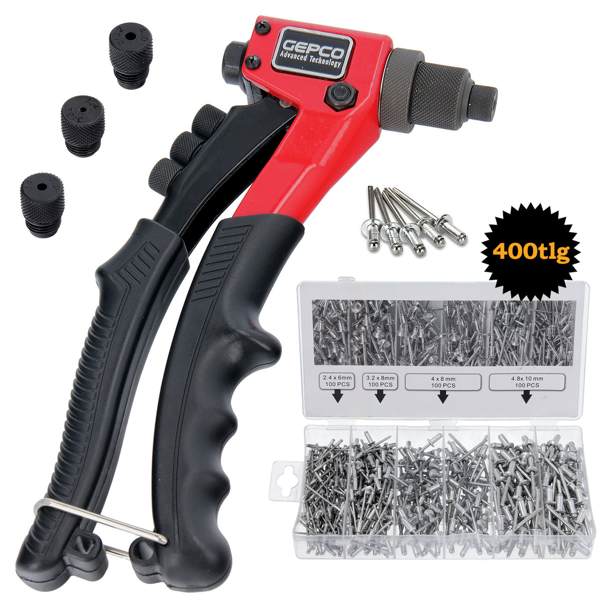 Pinze professionali per rivetti ciechi, pinze per rivetti con rivetti a strappo, set da 400 pezzi