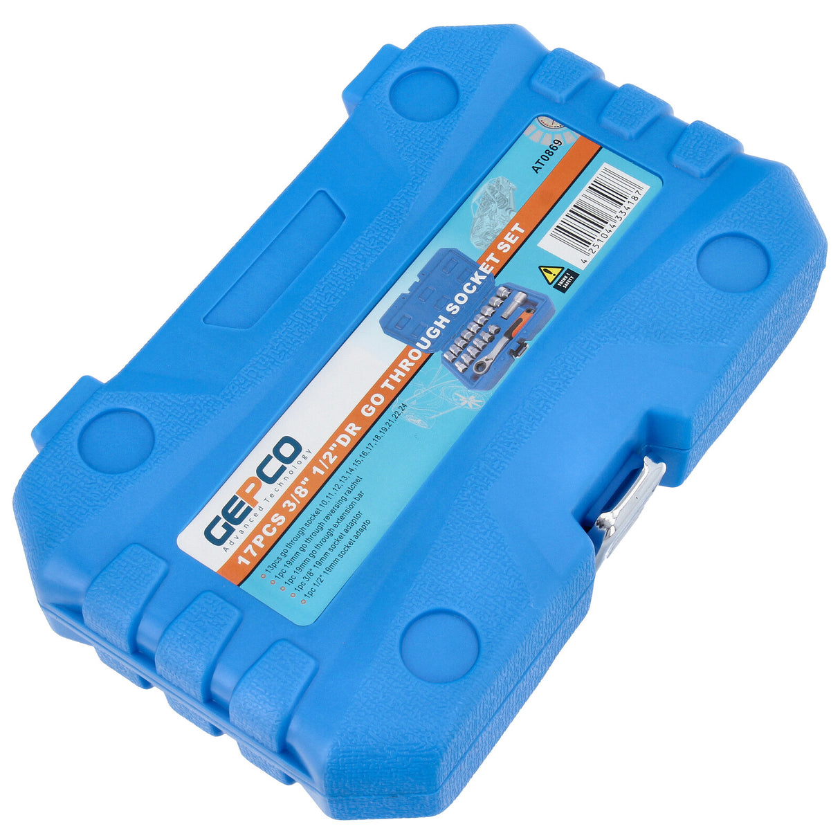 Set di chiavi a bussola passanti da 10-24 mm e cricchetto reversibile da 19 mm 3/8" 1/2" 17 pezzi.