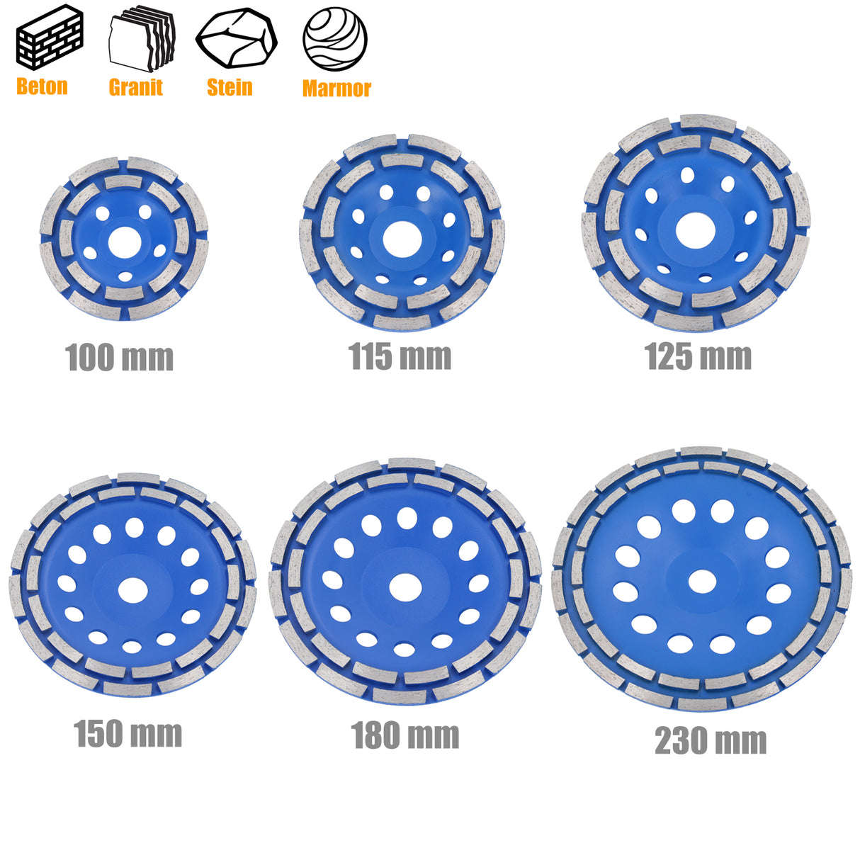 Disco abrasivo a doppia fila con tazza diamantata, disco abrasivo per calcestruzzo da 100 a 230 mm