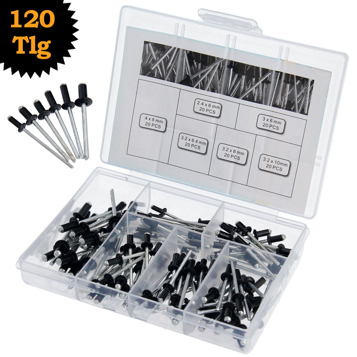 Set assortimento rivetti ciechi 2.4 3.0 3.2 4.0 rivetti a testa piatta in alluminio/acciaio 120 pz