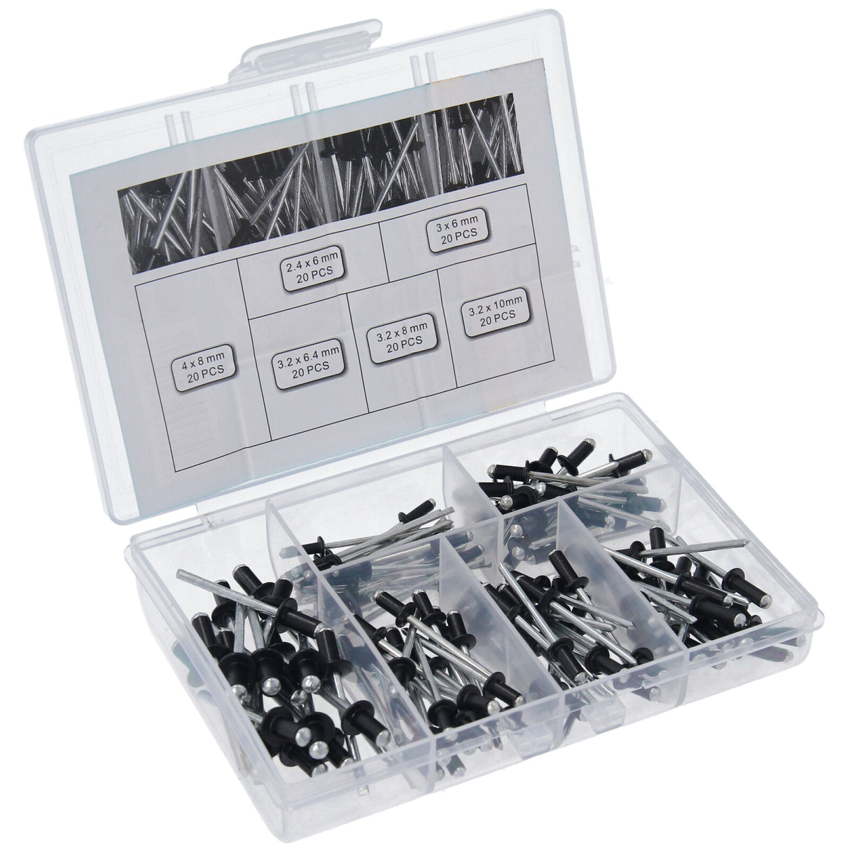 Set assortimento rivetti ciechi 2.4 3.0 3.2 4.0 rivetti a testa piatta in alluminio/acciaio 120 pz