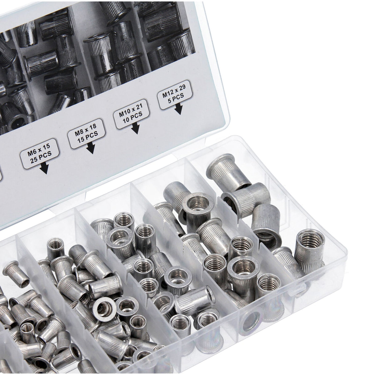 Assortimento di dadi per rivetti ALU, set di dadi per rivetti ciechi, dadi per rivetti, 155 pezzi M3-M12