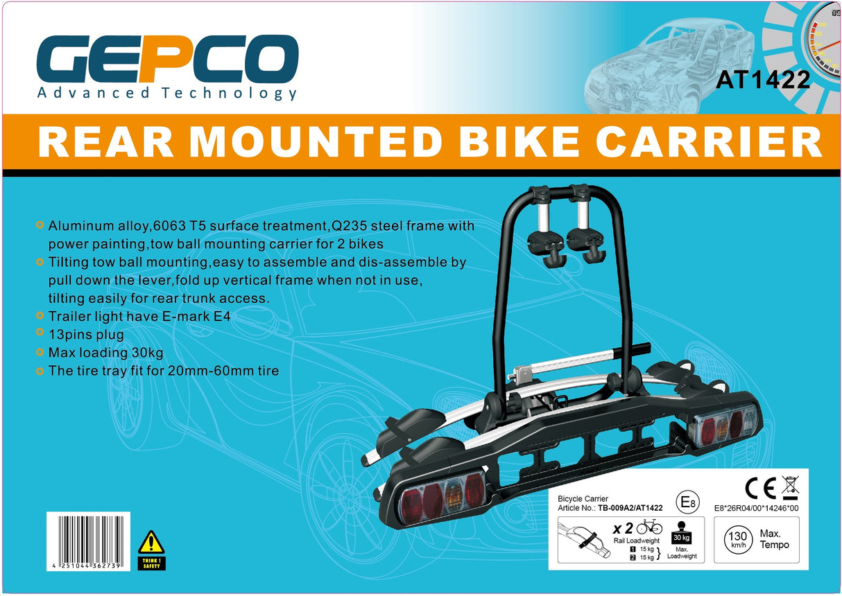Portabici GEPCO per 2 bici posteriore gancio traino pieghevole 30 kg