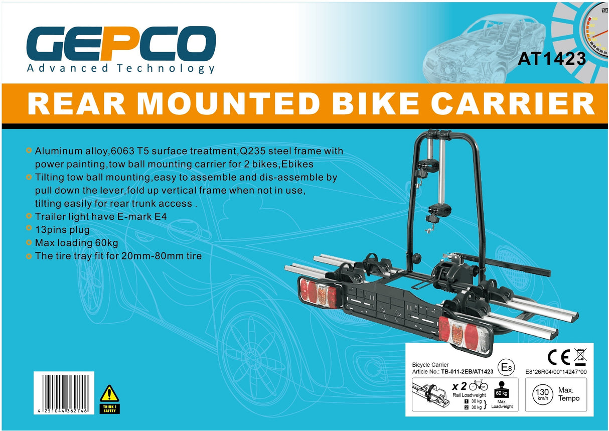 Portabici GEPCO per 2 bici Portabici posteriore per gancio traino per bici elettriche 60 kg