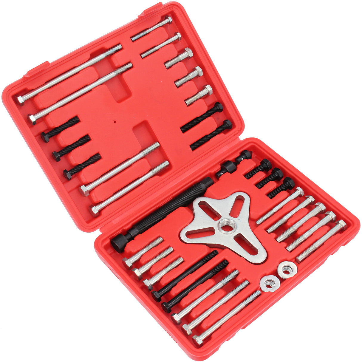 Estrattore a 3 bracci, estrattore per volano, set di boccole per cuscinetti a giogo, estrattore per alternatore, 46 pezzi.