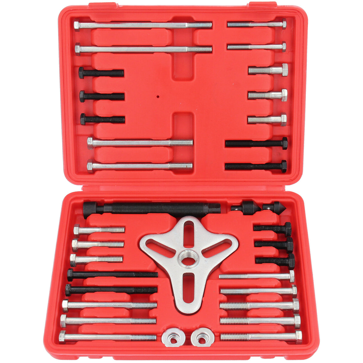 Estrattore a 3 bracci, estrattore per volano, set di boccole per cuscinetti a giogo, estrattore per alternatore, 46 pezzi.