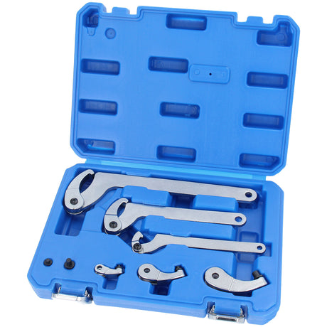 Zapfenschlüssel-Set (3/7): Detailansicht Gelenk-Hakenschlüssel 35-60-90-120 mm.