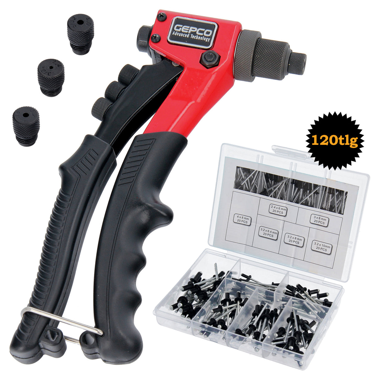 Pinze professionali per rivetti ciechi, pinze per rivetti ciechi, set di 120 rivetti ciechi