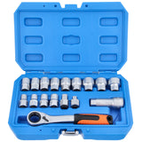 Set di chiavi a bussola passanti da 10-24 mm e cricchetto reversibile da 19 mm 3/8" 1/2" 17 pezzi.