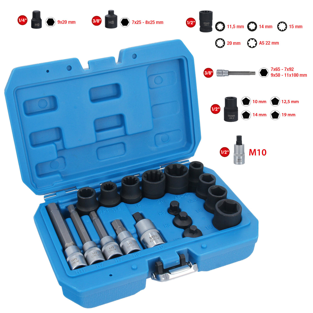 Set di chiavi a bussola speciali per pinze freno Audi BMW Ford Mercedes Porsche 17 pezzi