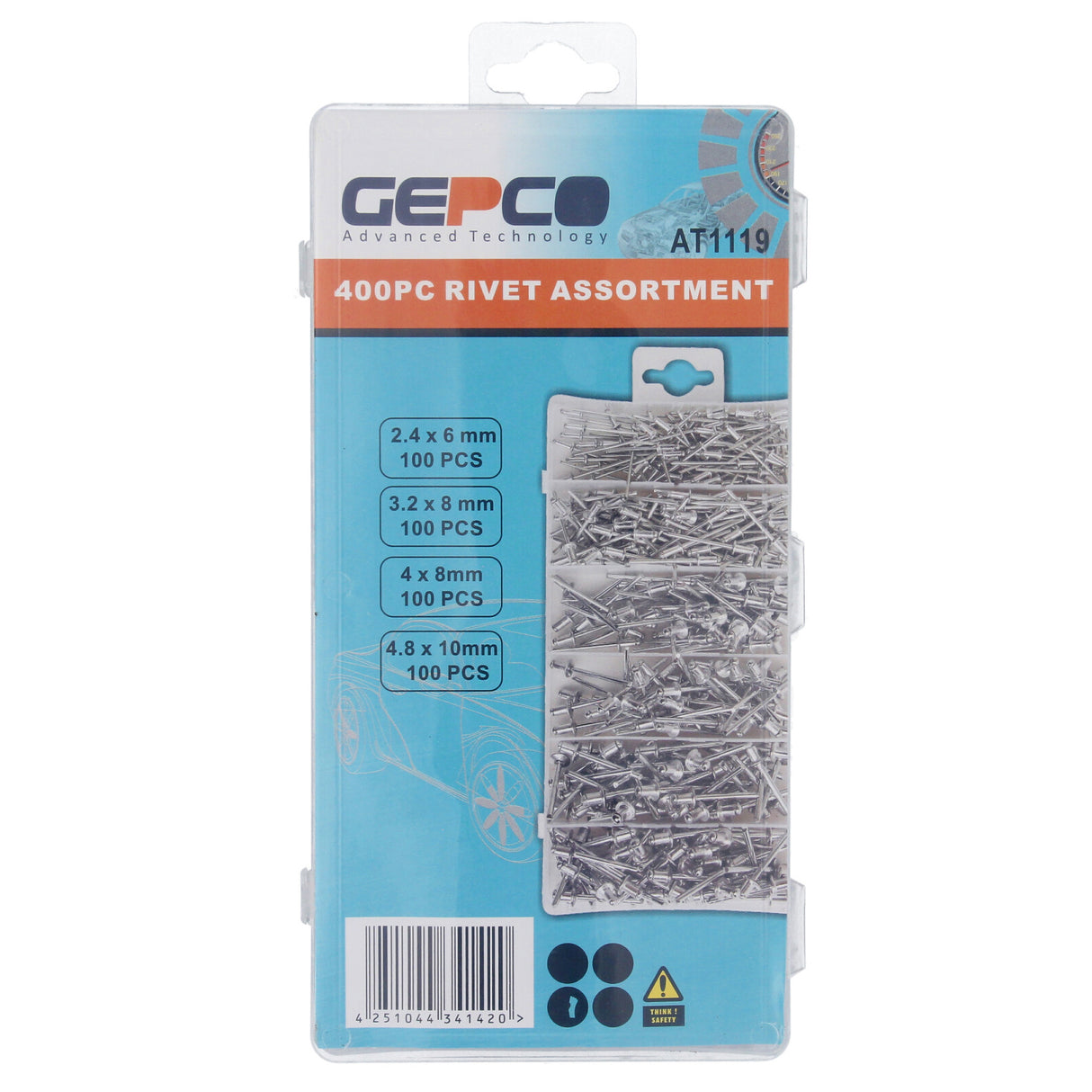 Assortimento di rivetti ciechi, set di rivetti a strappo, rivetti in alluminio/acciaio, 2,4-4,8, 400 pz.