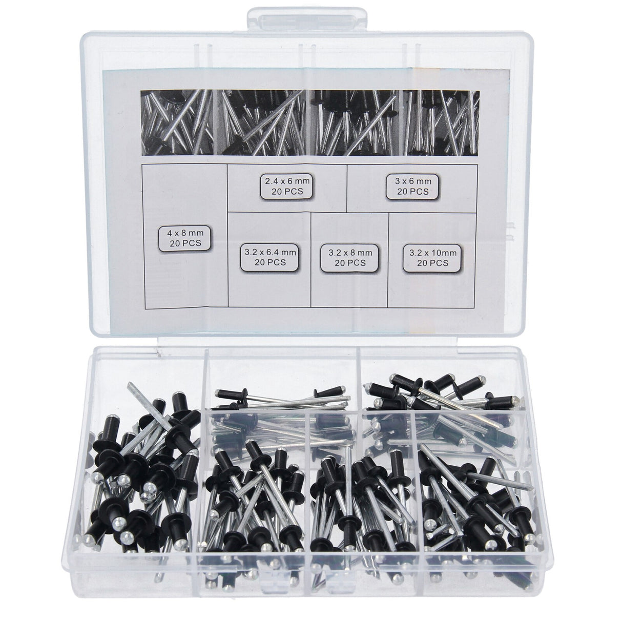 Set assortimento rivetti ciechi 2.4 3.0 3.2 4.0 rivetti a testa piatta in alluminio/acciaio 120 pz