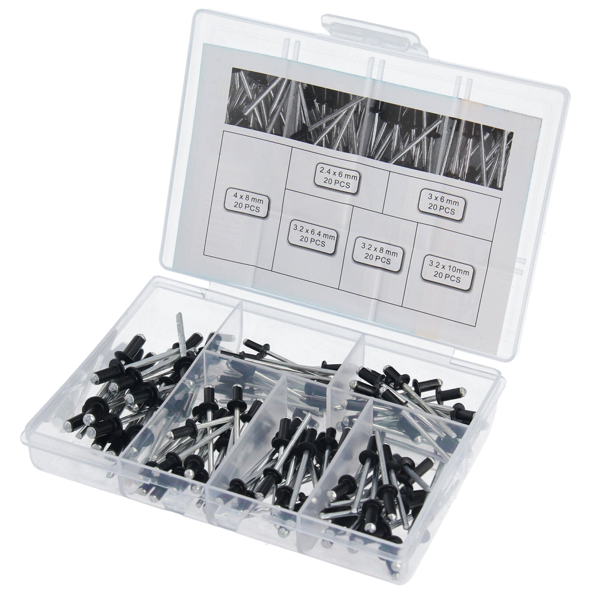 Set assortimento rivetti ciechi 2.4 3.0 3.2 4.0 rivetti a testa piatta in alluminio/acciaio 120 pz