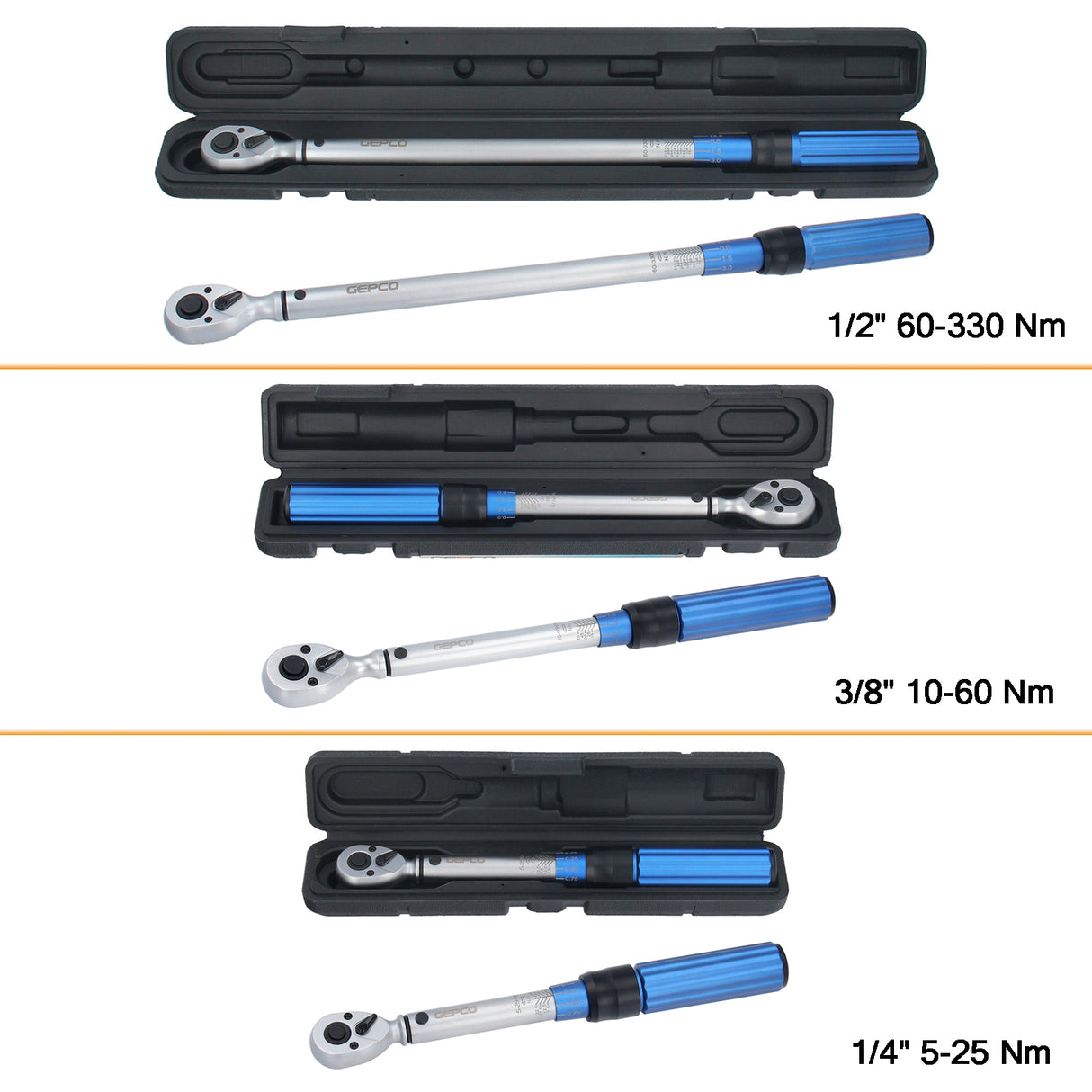 Chiave dinamometrica GEPCO 5-330 Nm 1/2" 3/8" 1/4" diverse varianti chiave dinamometrica